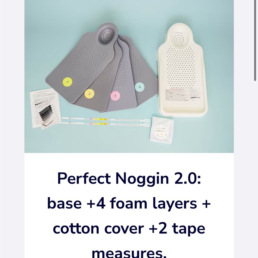 Perfect Noggin 2.0: base +4 foam layers + cotton cover +2 tape measures.
